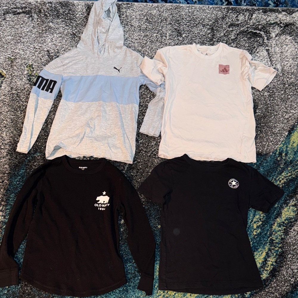 Puma Light Gray, adidas tee, old navy long sleeve, converse tee